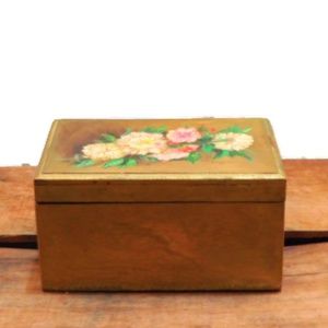 Vintage Wood Box Hand Painted Velvet Lined Gift